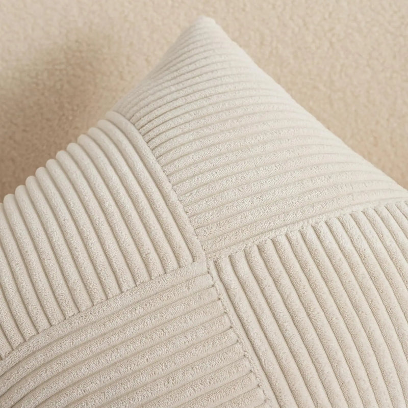 Beige Corduroy Striped Throw Pillow Covers 18x18 Inch for Couch, Axyaa Brand