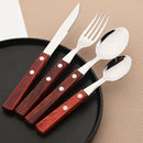 Axyaa Wood Handle Cutlery Set - Stainless Steel Dinnerware Fork Knife Spoon Set
