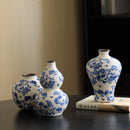 Axyaa Blue White Porcelain Gourd Vase Teapot Flower Arrangement Chinese Retro Bottle