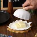 Axyaa Leaf Shaped Ceramic Butter Plate with Lid - Tableware Set