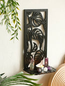 Black Gothic Leaf Pattern Wall Shelf by Axyaa - Crystal Display for Home Decor