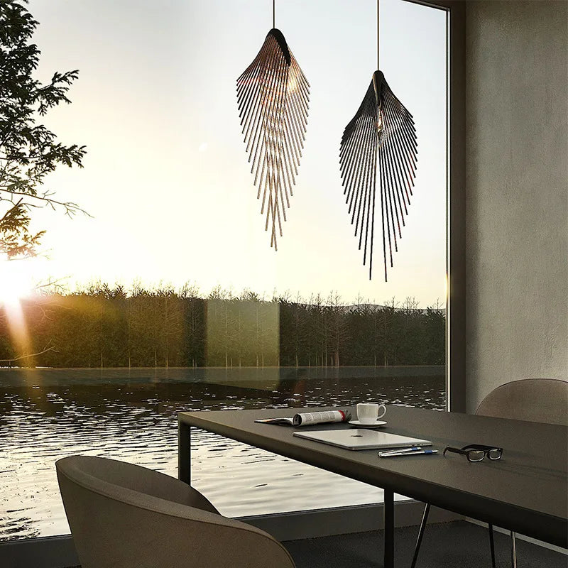 Black Metal Art LED Pendant Ceiling Lamp by Axyaa for Modern Living Room & Staircase