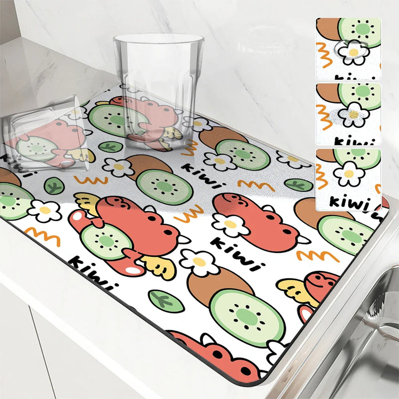 Axyaa Cartoon Dragon Kitchen Drying Mat - Anti-slip & Absorbent Drain Pad