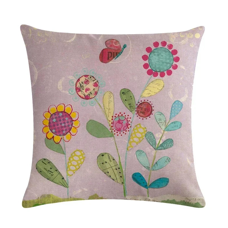 Axyaa Cartoon Plant Pillowcase 45x45cm - Decorative Sofa Cushion Cover
