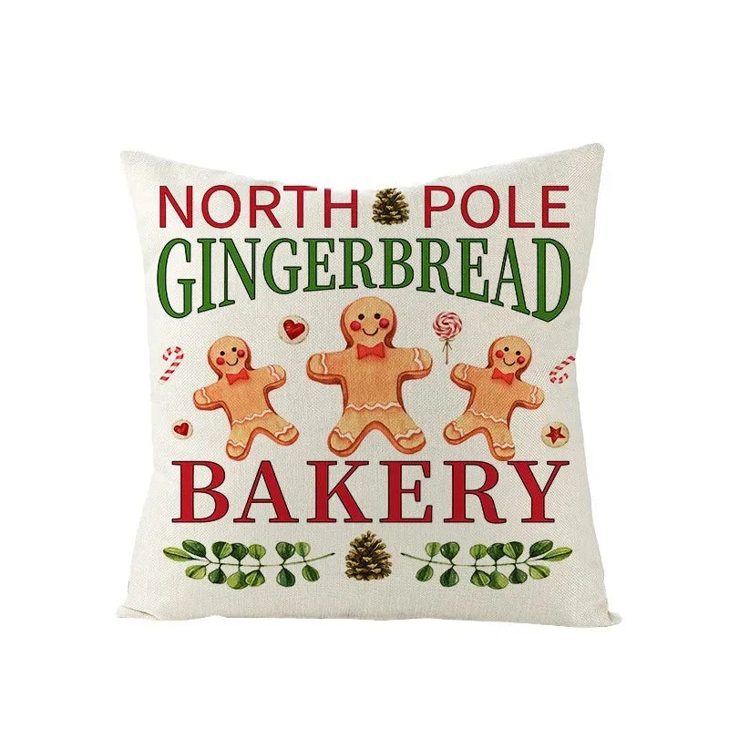 Axyaa Christmas Gingerbread Car Tree Print Pillowcase for Festive Home Decor