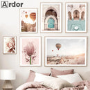 Pink Flower Palm Balloon Canvas Painting Nordic Posters for Modern Living Room Decor by Axyaa