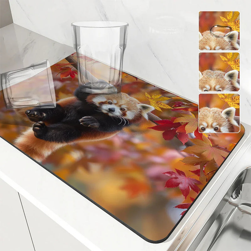 Axyaa Autumn Red Panda Maple Leaf Drying Mat