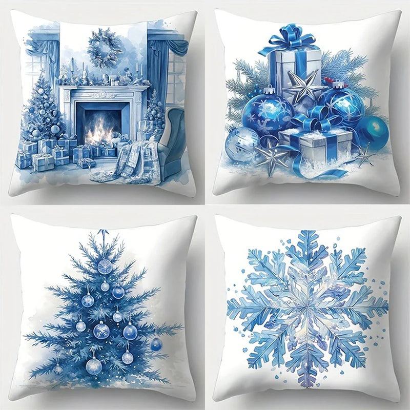 Axyaa Blue Gift Box Stove Pillowcase - Home Room Decor & Sofa Cushion Cover