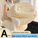 Axyaa Striped Artificial Wool Blanket: Soft & Cozy Fleece Throw for Sofa & Bed