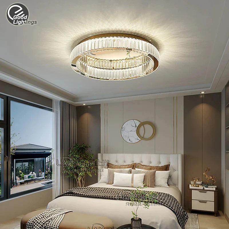 Luxury Round Crystal LED Ceiling Lamp for Bedroom Living Room by Axyaa