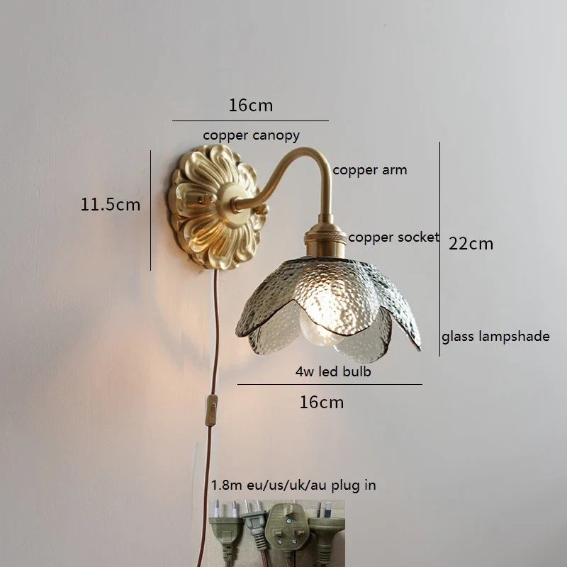 Axyaa Smoke Gray Glass LED Wall Sconce with Adjustable Copper Arm