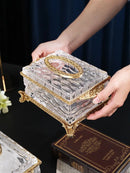 Axya Crystal Glass Tissue Box: Vintage Golden Brass Holder for Home and Kitchen