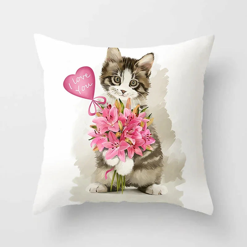 Axyaa Cartoon Cat Animal Sofa Cushion Cover - 45*45 Throw Pillow Home Decor