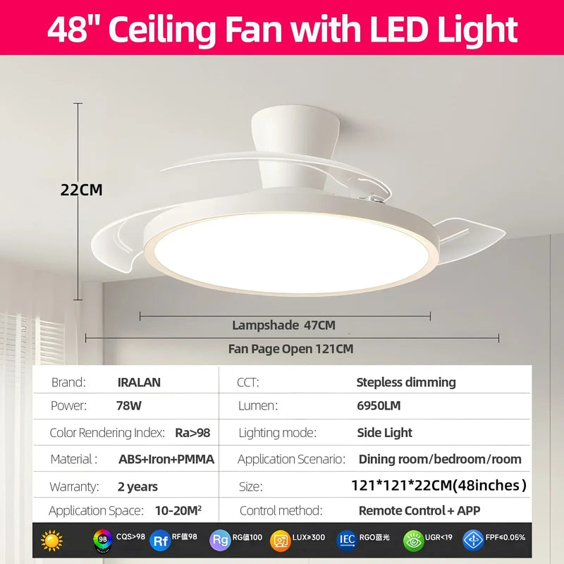 Axyaa 42/48in LED Ceiling Fan Light for Home Indoor Lighting Fixtures