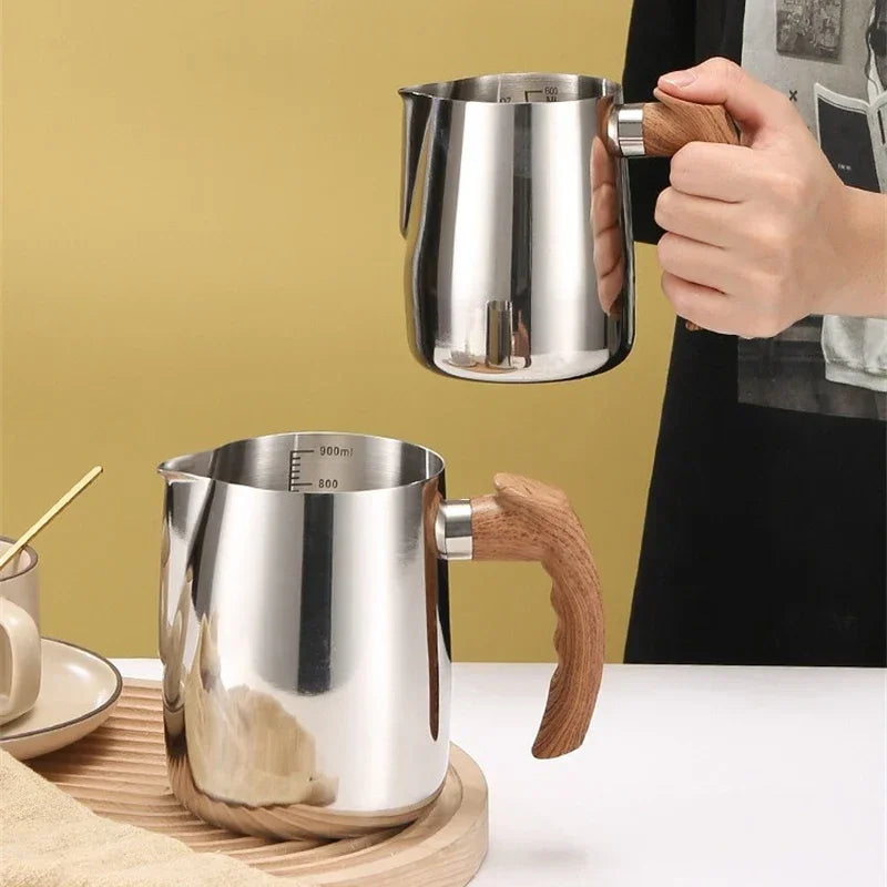 Axyaa Stainless Steel Milk Frothing Jug Scale Handle Latte Coffee Cup