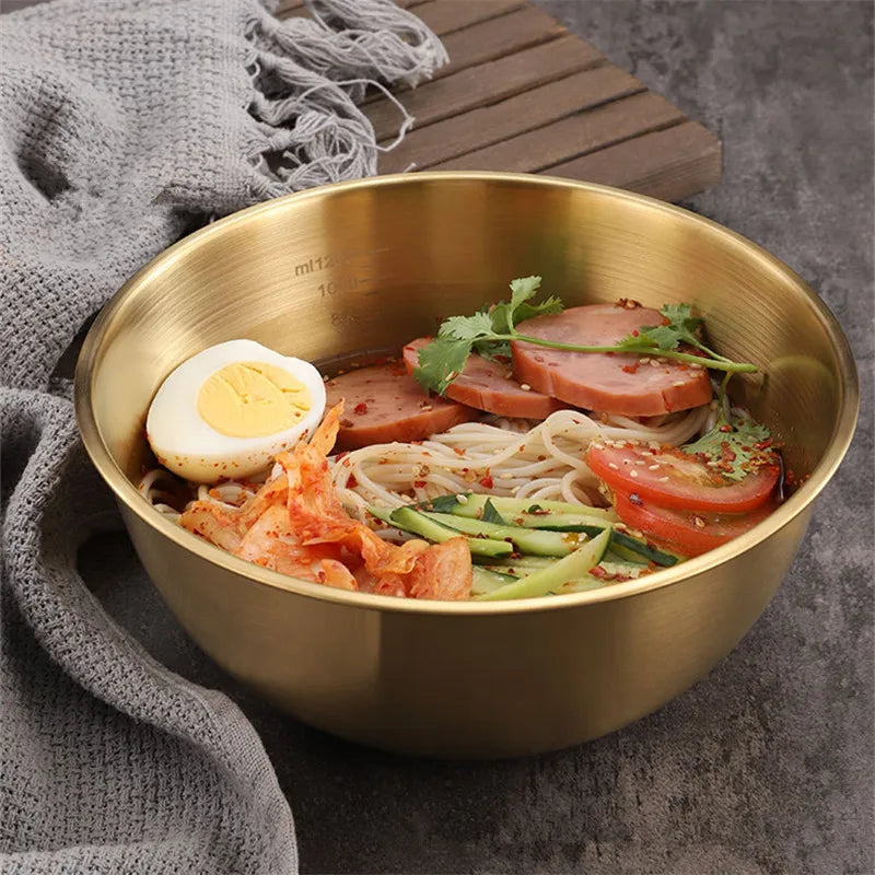 Axyaa Stainless Steel Salad Bowl with Scale - Korean Style Ramen Noodles Soup Container