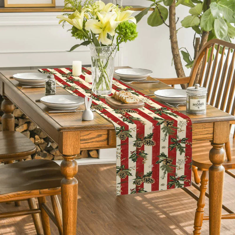 Axyaa Christmas Stripes Table Runner: Indoor Outdoor Dining Decor, Washable Long Cloth