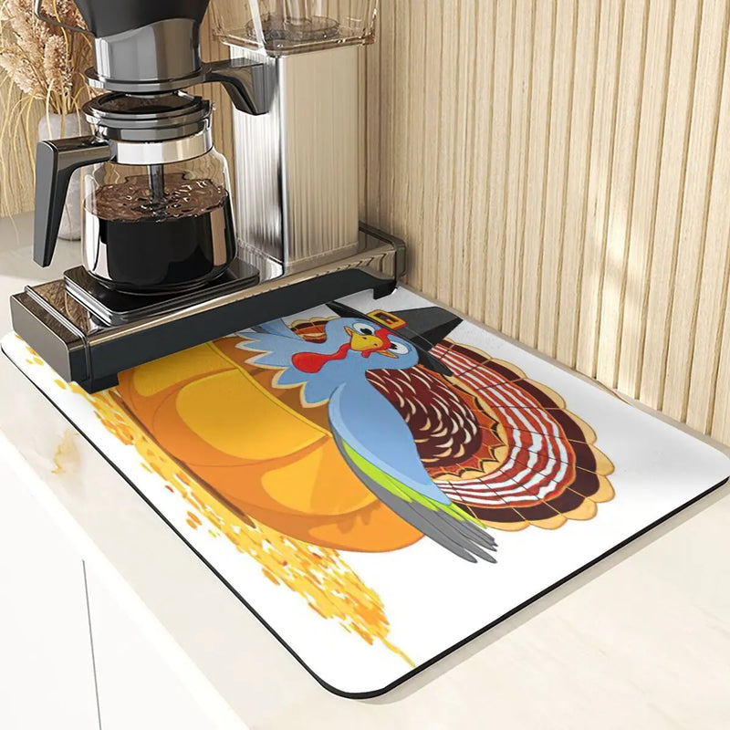 Axyaa Cute Turkey Pumpkin Kitchen Coasters Absorbent Non-Slip Thanksgiving Mat