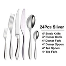 Axyaa Stainless Steel Cutlery Set - 24Pcs Mirror Knife Fork Spoon Dinner Flatware