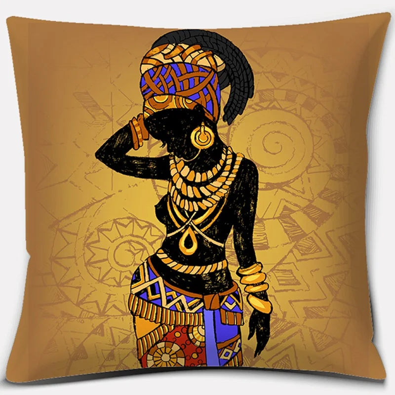 Ethnic African Women Pillowcase by Axyaa | Polyester Cushion Cover for Car & Sofa