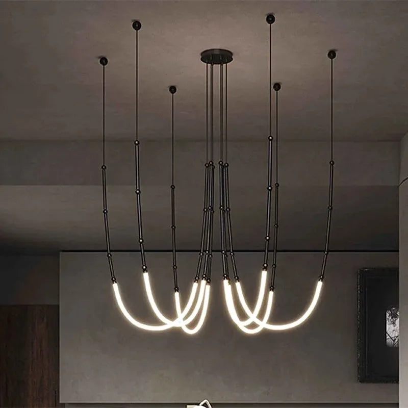 Axyaa Black Line Chandelier: Designer Luminaire for Elegant Home Decor