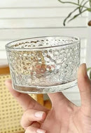 Axyaa Circular Hammer Glass Bowl Set - Dessert Salad Candy Plate with Vertical Stripes