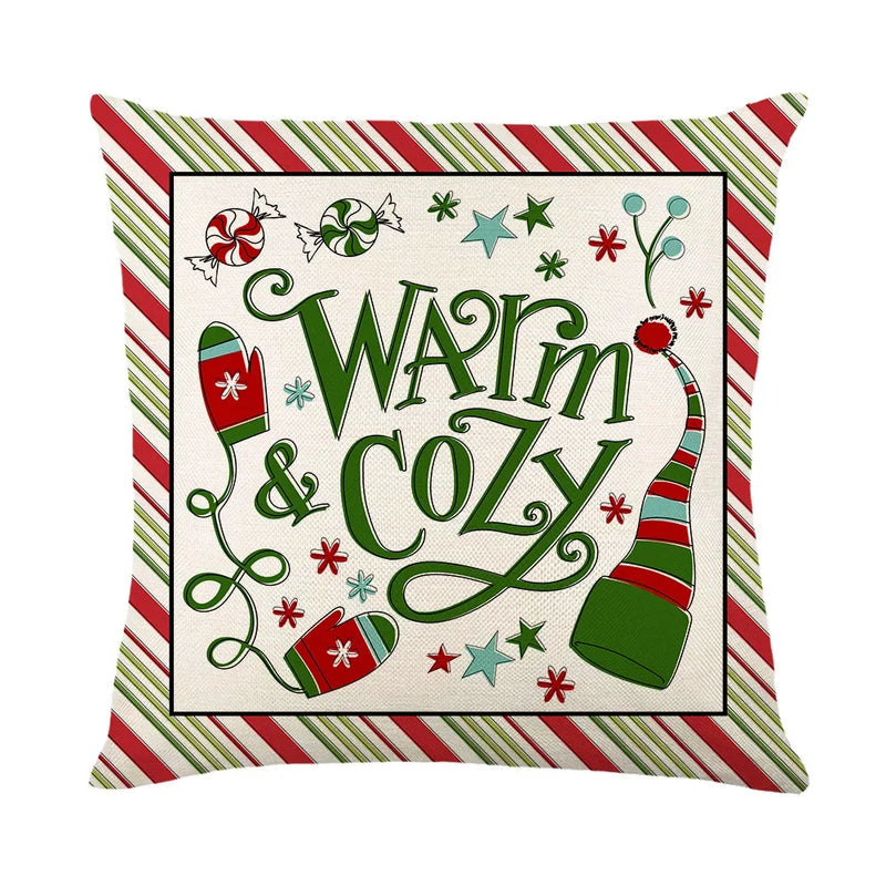 Christmas Decor Pillow Cover 18x18 in Linen Throw - Axyaa Home Decor