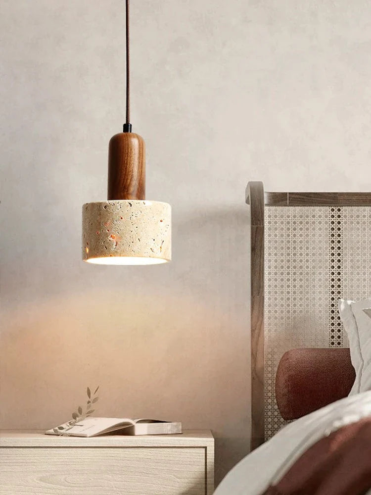 Axya Stone Wood LED Pendant Lamp - Japanese Style Cream Nordic Chandelier