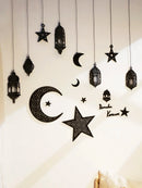 Wooden Ramadan Eid Hanging Ornaments Set, Axyaa Ramadan Decor with Lantern, Moon, Stars