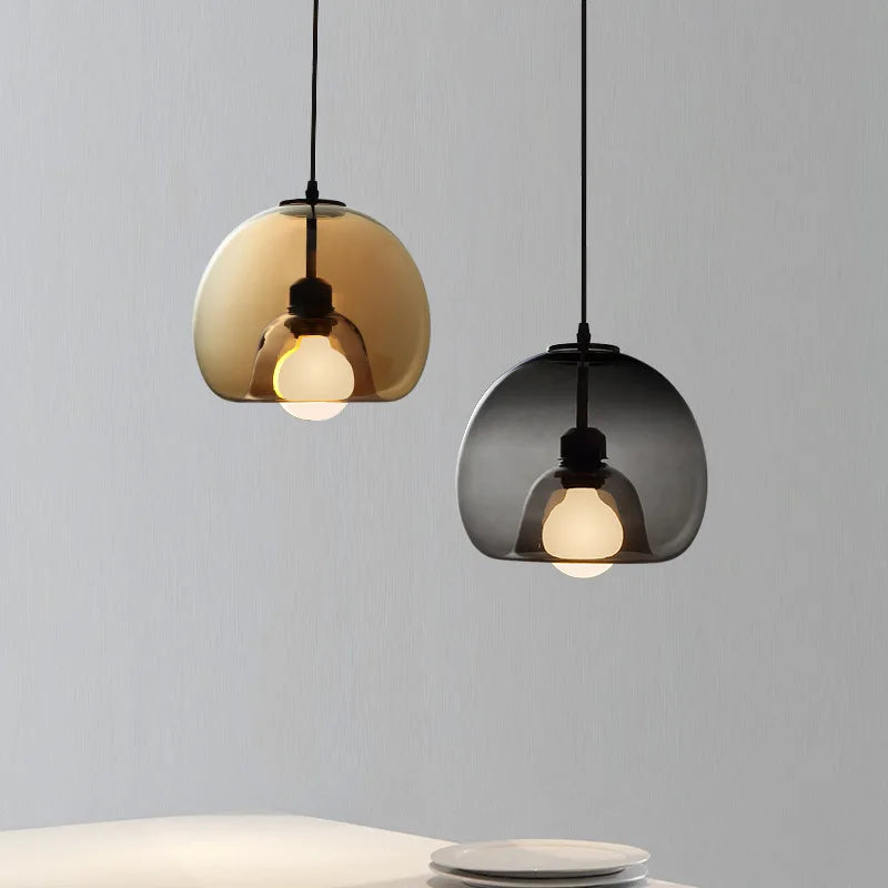 Axya Modern Round Glass Pendant Lamp for Restaurant with Concave Base