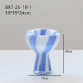 Axyaa Blue White Striped Glass Vase for Artistic Flowers and Home Decor