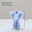 Axyaa Blue White Striped Glass Vase for Artistic Flowers and Home Decor