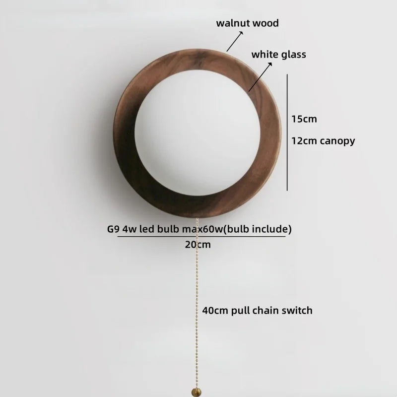 Axyaa White Glass Ball LED Wall Lamps With Switch - Modern Wooden Stair Light Fixtures.