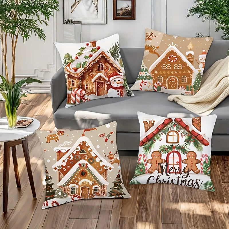 Axyaa Christmas Gingerbread Hut Pillowcase - Festive Sofa Cushion for Holiday Home Decor