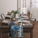 Axyaa Blue Dahlia Oil Painting Table Runner - Home Dinner Table Decor