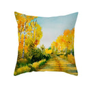 Axyaa Autumn Gold Red Forest Plush Cushion Cover: Vintage Oil Painting Pillowcase