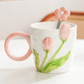 Axyaa Tulip Flower Ceramic Mug: 3D Design, Creative Relief, Ins Style, Coffee Cup