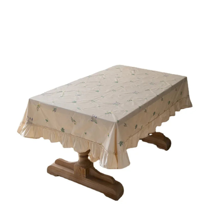 Axya Cotton Embroidered Tablecloth - Circular Light Luxury Dining Table Cover