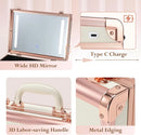 Axyaa LED Mirror Makeup Train Case with Dividers and Brush Holder