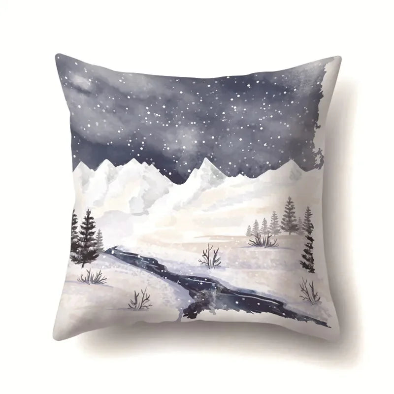 Axyaa Winter Snow Scene Print Pillow Cover 45X45CM