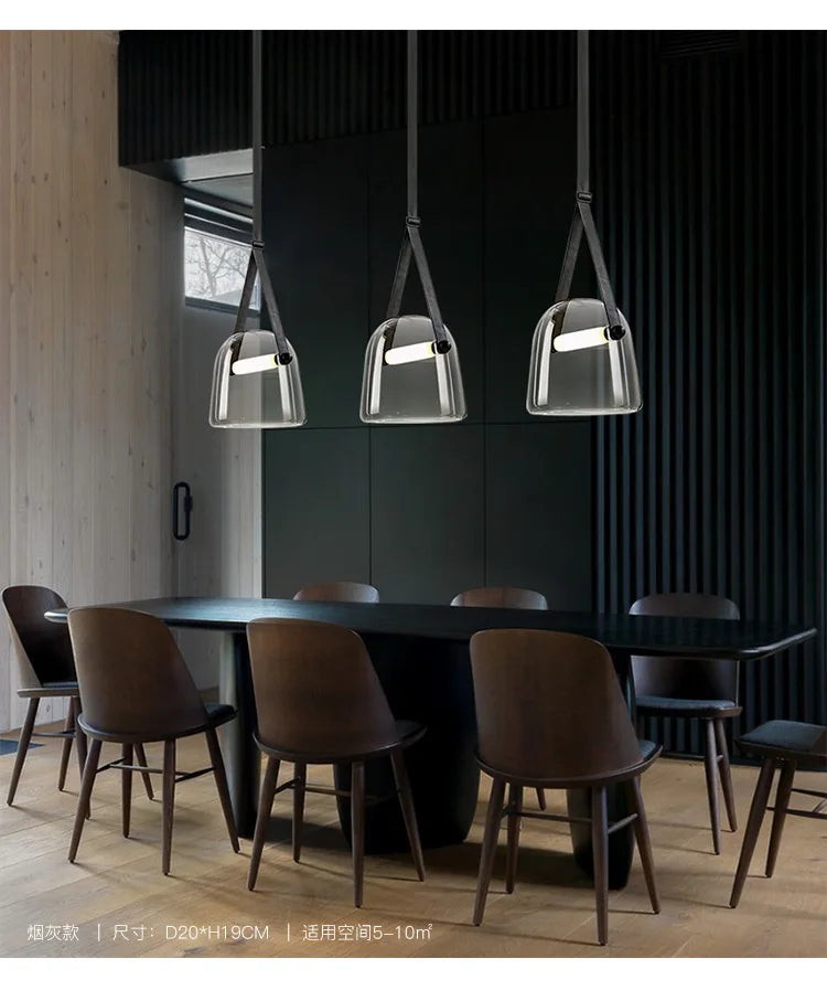 Axyaa Nordic Glass Leather Pendant Light for Kitchen Bedroom Living Room