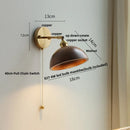 Axyaa Nordic LED Wall Sconce Walnut Wood Copper Pull Chain Switch Lamp