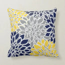 Axyaa Navy Blue Yellow Grey Floral Tribal Pattern Pillow Cover for Home Decor