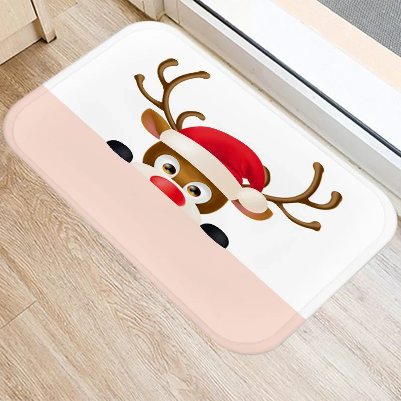 Axyaa Santa Elk Welcome Mat for Home, Kitchen, Bathroom Floor Decor