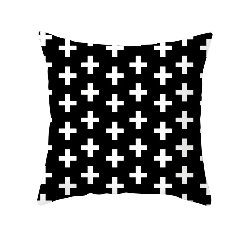 Axyaa Black & White Plaid Wave Stripe Checkerboard Print Throw Pillow Case
