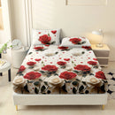Axyaa Red & White Rose Cluster Bed Sheet & Pillowcase Three-Piece Set