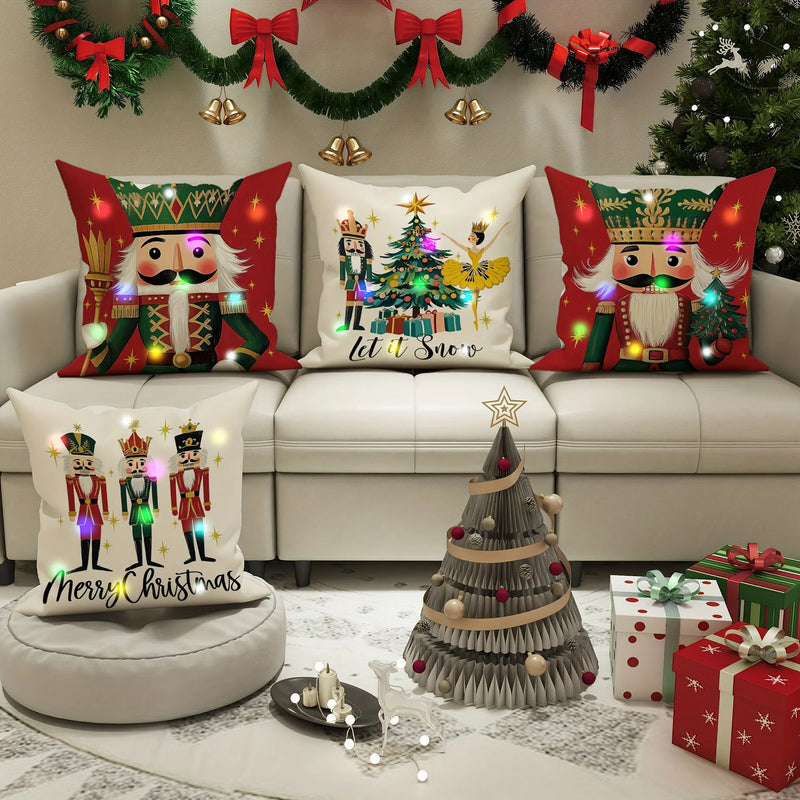 Axyaa Nutcracker Merry Christmas LED Light Pillowcase