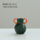 Axyaa Elegant Two-Tone Magnetic Clay Vase with Double Ear Design and Colorful Floral Pattern