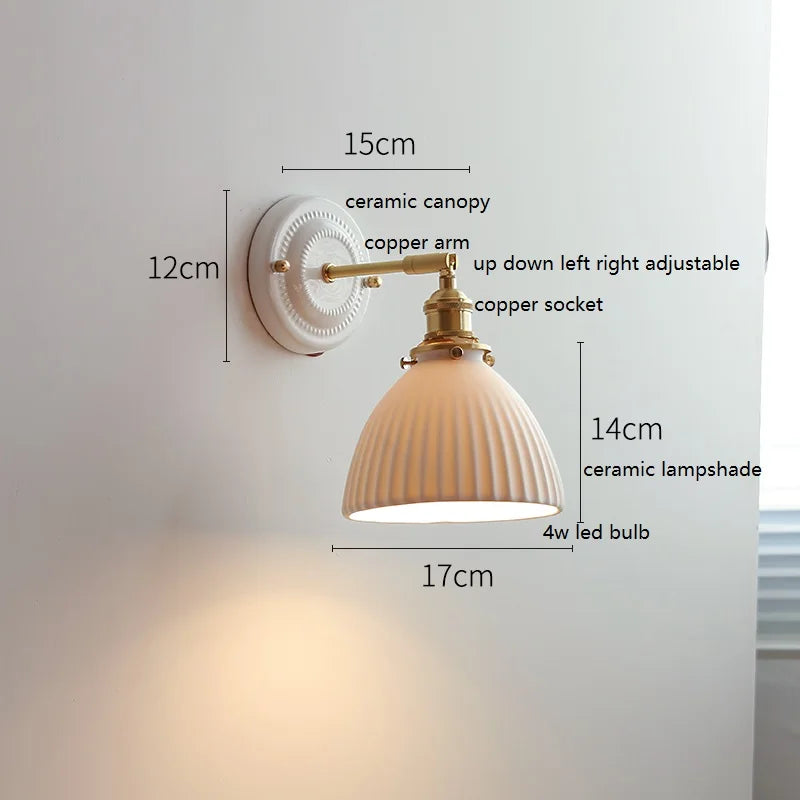 Axyaa Ceramic LED Wall Sconce with Adjustable Copper Arm - Pull Chain Switch
