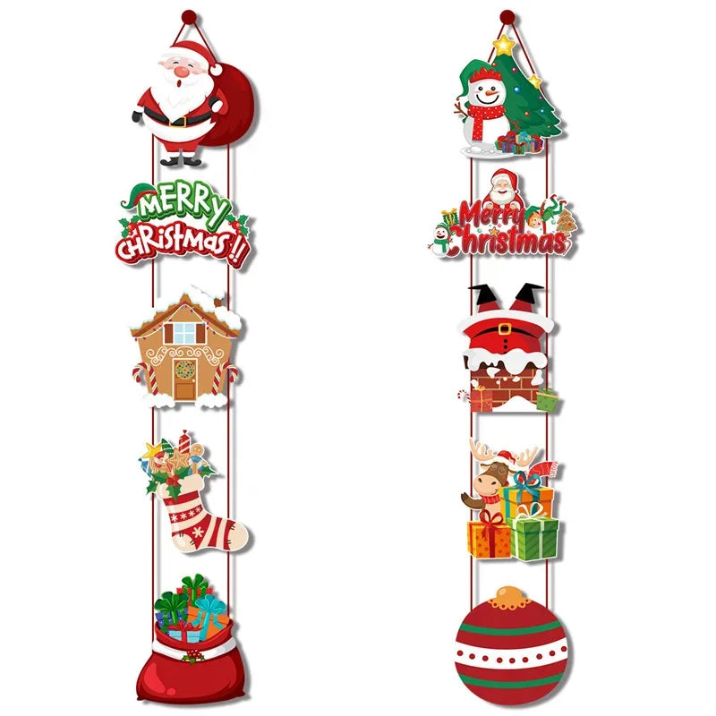 Axyaa Christmas Door Hanging Banner Santa Claus Snowman Xmas Front Door Ornament